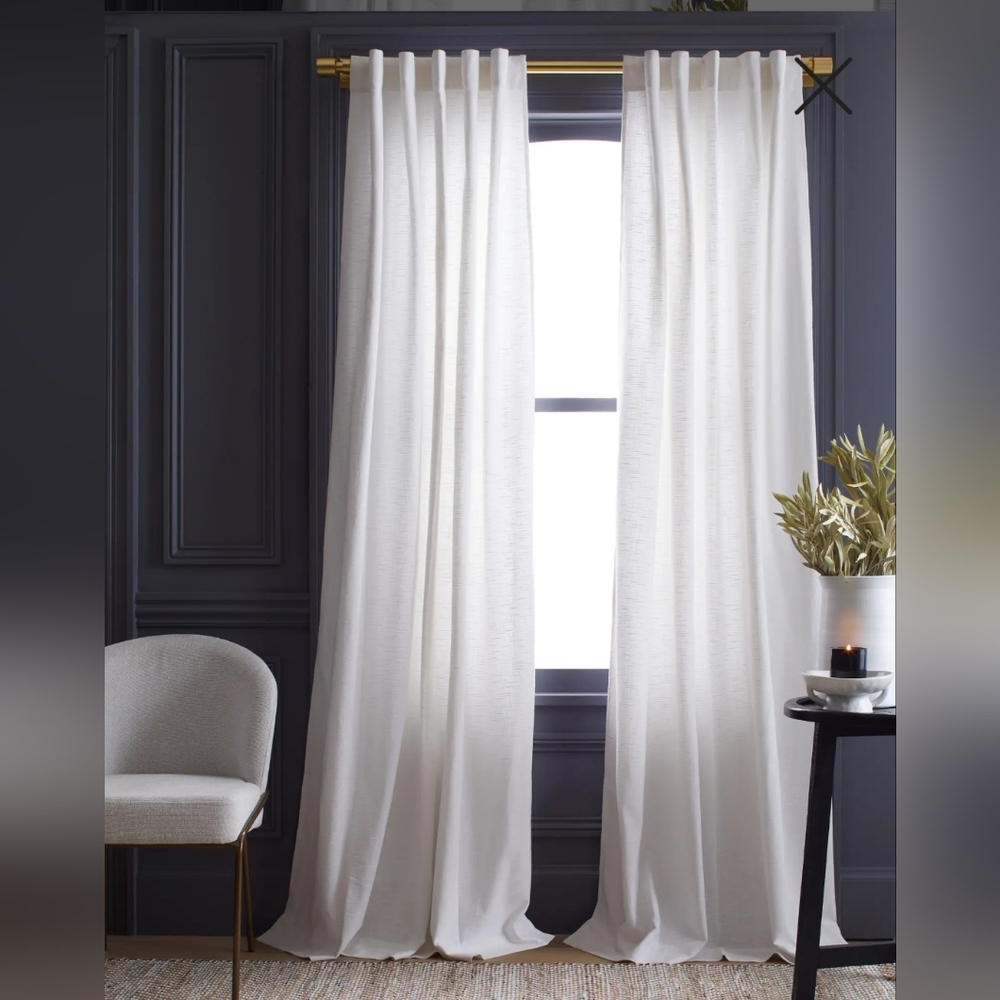 NWT! Quince 100% Cotton White Slub Curtains, 48" x 108"- 2 Panels (D67)